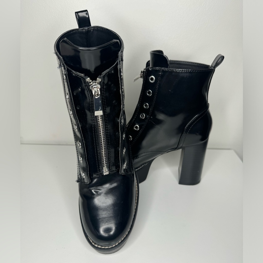 Zara Zip-Up Black and Silver Boots - Size 39